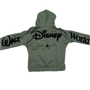 Walt Disney World Green Full Zip Up Sweatshirt Hoodie Small Sleeve Spell Out